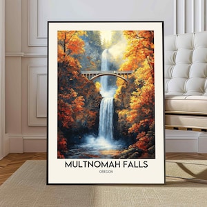Multnomah Falls poster, Multnomah Falls print, Multnomah Falls Oregon, Multnomah Falls artwork, Columbia River Gorge poster, Oregon print
