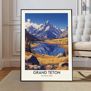 Impression du parc national de Grand Teton, affiche photo du parc national de Grand Teton, art mural de voyage de Grand Teton, impression de carte de Grand Teton, affiche du Wyoming