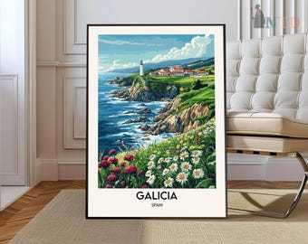 Impressão da Galiza, arte da parede da Galiza, cartaz da Galiza, foto da Galiza, impressão do cartaz da Galiza, cartaz de viagens da Galiza, cartaz da Galiza Espanha