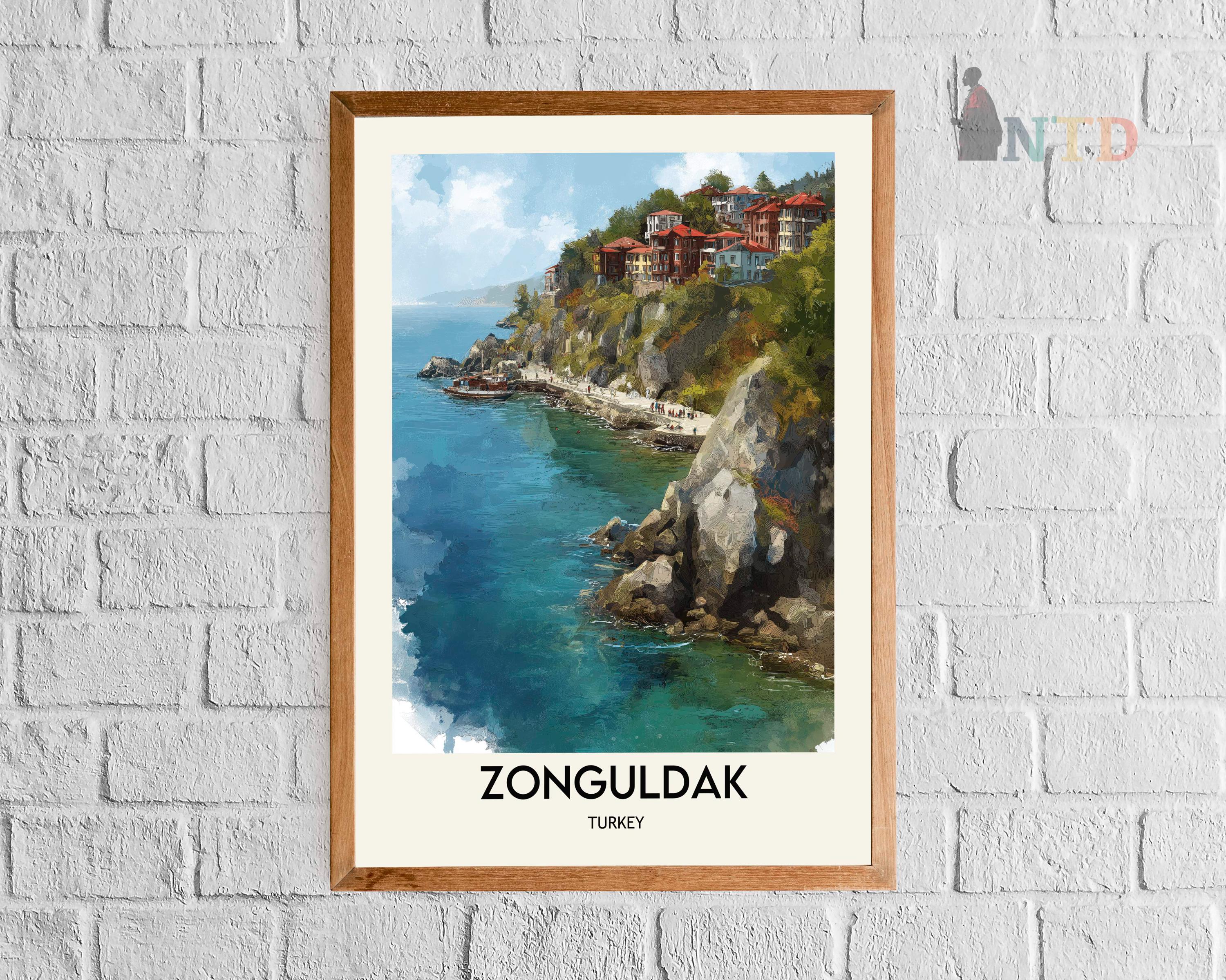 Zonguldak Turkey Poster Print, Black Sea Coastal Cliffs & Harbor