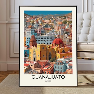 Guanajuato Mexiko Poster Druck | Bunte Koloniale Stadt Wandkunst | Historische Altstadt Strasse Illustration | Reise-Dekor-Geschenk Bild 1