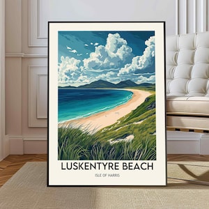 Póster de la playa de Luskentyre, arte mural de la playa de Luskentyre, impresión de la playa de Luskentyre, arte de la playa de Luskentyre, playa de Luskentyre en Escocia, isla de Harris
