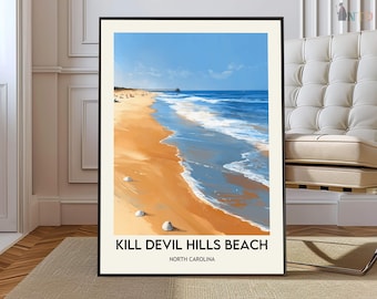 Kill Devil Hills Beach North Carolina Poster Print, Outer Banks Wall Art, OBX Coastal Map Decor, Kill Devil Travel Gift, Outer banks poster