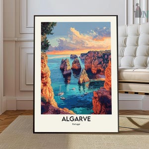 Impressão de pôster colorido do Algarve, arte de parede com fotos do Algarve, decoração de parede do Algarve, impressão de viagem do Algarve, pôster de mapa de rua do Algarve, mapa da cidade