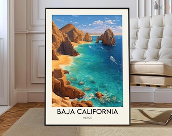 Baja California Poster Print Mexico Wall Art Peninsula Decor Mexico Travel Illustration Gift