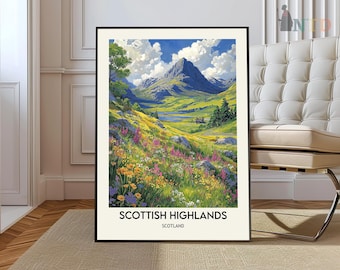 Scottish Highlands Travel Poster, Scottish Highlands United Kingdom Travel Wall Art, United Kingdom Print, House Warming Gifts, Travel Gifts