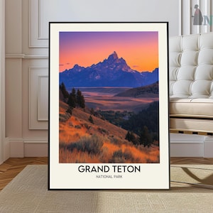 Park Narodowy Grand Teton Wydruk, Park Narodowy Grand Teton Plakat ze zdjęciami, Grand Teton Podróże Ścienne Sztuka, Grand Teton Mapa Wydruk, Wyoming plakat