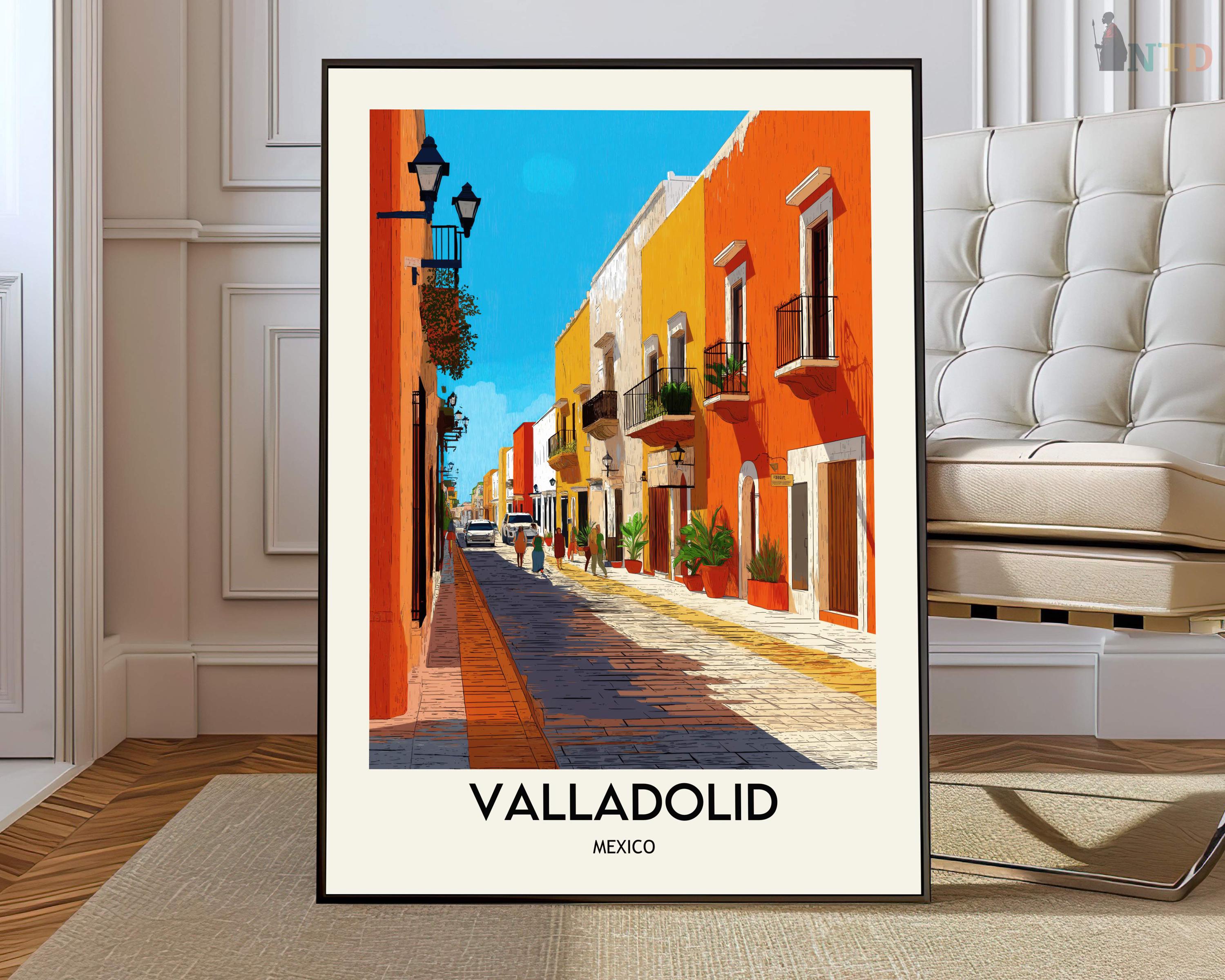 Valladolid Mexico Poster, Yucatán Colonial Town Wall Art, Colorful