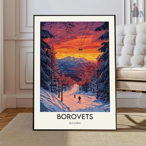 Impresión de la estación de esquí de Borovets, arte de la pared de la estación de esquí de Borovets, cartel de la estación de esquí de Borovets, foto de la estación de esquí de Borovets, estación de esquí de Borovets Bulgaria