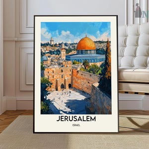 Póster de Jerusalén, Arte mural de Jerusalén, Impresión de Jerusalén, Foto de Jerusalén, Impresión de póster de Jerusalén, Póster de Jerusalén, Israel, Cúpula de la Roca