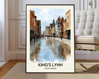 King’s Lynn England Poster Print, Historic Norfolk Quay & Old Town Wall Art, Scenic Map Decor, Travel Illustration Gift