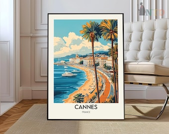 Cannes Poster, Cannes Travel Print, French Travel Poster, Tropical Decor, Beach Art, French Riviera Print , Cannes Gift, Côte d&#39;Azur print