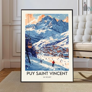 Puy Saint Vincent ski resort poster, Puy Saint Vincent ski resort Wall Art, Puy Saint Vincent ski resort Print,Puy Saint Vincent French Alps
