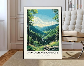 Góry Appalachy Druk, Druk Appalachów, Plakat Appalachów, Szlak Appalachów, Sztuka ścienna Appalachów, Sztuka Appalachów, Druk górski
