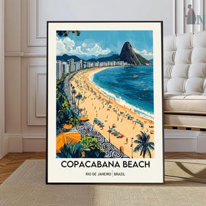 Arte de parede de impressão de viagem de praia de Copacabana, arte de parede de Copacabana, Brasil, presente de arte, pôster de viagem de Copacabana, presente para amantes da arte do Brasil