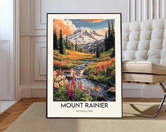 Mount Rainier Reisedruck, USA, Home Decor, Retro, Wandkunst, Hochzeitsgeschenk, Geburtstagsgeschenk, Digitaldruck, Mount Rainier Poster
