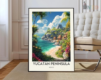 Halbinsel Yucatan Reise-Druck Halbinsel Yucatan Poster Mittelamerika Liebhaber Geschenk Wandbehang Halbinsel Yucatan Illustration