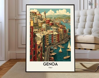 Genoa  Italy Poster Print, Ligurian Port City Wall Art, Coastal Map Decor, Mediterranean Palazzi dei Rolli view , Porto Antico decor