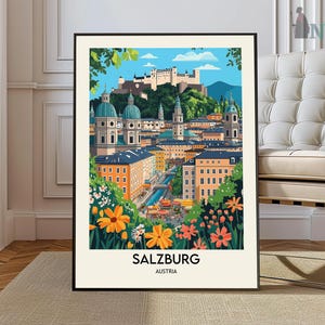 Salzburg Austrian travel poster, Salzburg City Travel Art Wall Decor, Home Decor Wall Art Travel Poster Gifts, Austrian Travel Print