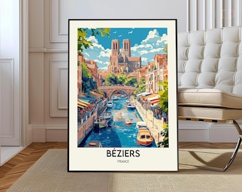 Béziers France Travel Poster: Saint-Nazaire Cathedral View