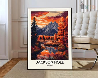 Jackson Hole Travel Print Wall Art Jackson Hole Wall Hanging Home Décor Jackson Hole Gift Art Lovers Ski Art Lover Gift Jackson Hole Print