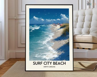 Surf City Beach poster, Surf City Beach Wall Art, Surf City Beach Print, Surf City Beach Photo, Surf City Beach Topsail Island  Poster