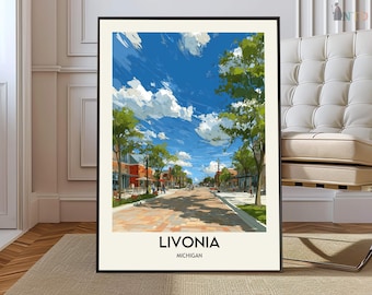 Poster aus Livonia, Michigan, Wayne County, Wandbild aus Detroit, Westvorort, USA, Reiseillustration, Geschenk