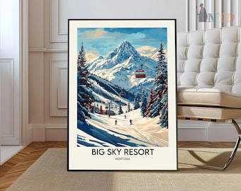 Big Sky Montana Poster, Big Sky Print, Montana ski Wall Art, Big Sky Montana Travel Poster, Birthday Present, Wedding Gifts