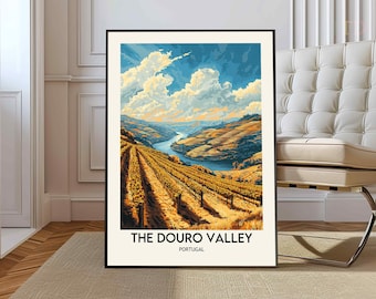 Impresión del Valle del Duero, Póster fotográfico del Valle del Duero, Arte mural de viaje del Valle del Duero, Impresión de mapa del Valle del Duero, Valle del Duero, Portugal, Río Duero