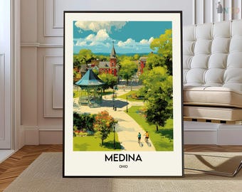 Medina Ohio Poster Print, Historic Town Square Wall Art, Charming Midwest City Decor, USA Travel Gift