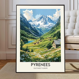 Póster de los Pirineos, arte mural de los Pirineos, impresión de los Pirineos, foto de los Pirineos, póster de los Pirineos, viaje a los Pirineos, ciudad de los Pirineos, mapa de los Pirineos
