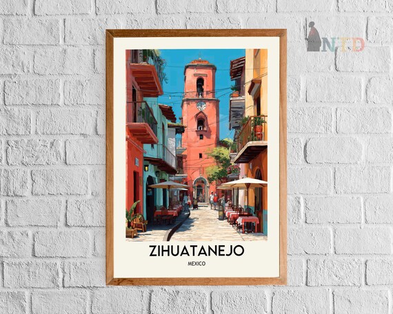 メキシコ、ジワタネホのポスター、太平洋岸のビーチの壁アート、熱帯の