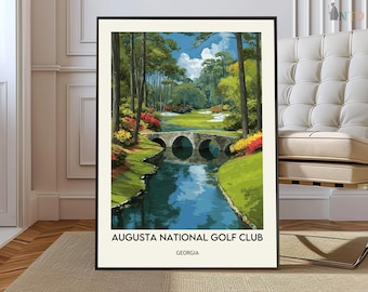 Augusta National Golf Club Poster Print Georgia Wall Art Masters Golf Decor USA Travel Illustration Gift