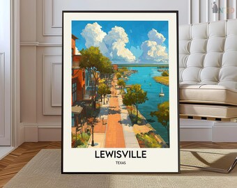 Poster von Lewisville, Texas – Wandbild für Denton County, Lake Lewisville, DFW Metro, USA – Reiseillustration – Geschenkidee