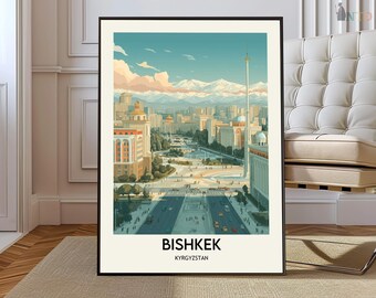 Bishkek Kyrgyzstan Poster Print, Central Asia City Wall Art, Mountain Capital Travel Decor Gift