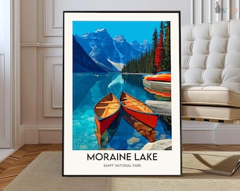 Moraine Lake Poster Print | Banff Valley of Ten Peaks Alberta Wall Art | Canadian Rockies Glacier Lake Map Decor | Travel Illustration Gift