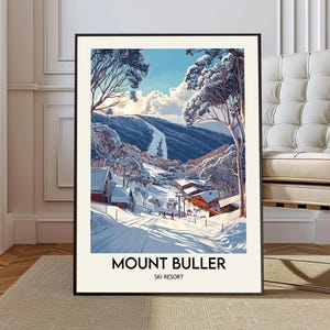 Póster de la estación de esquí Mount Buller, arte mural de la estación de esquí Mount Buller, impresión de la estación de esquí Mount Buller, póster de la estación de esquí Mount Buller Melbourne