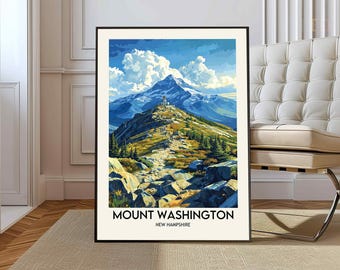 Impression de voyage du mont Washington - affiche du mont Washington, art mural New Hampshire, cadeau encadré, cadeau New Hampshire