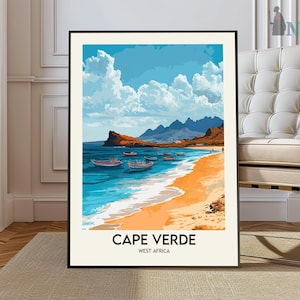 Kap Verde Poster, Cabo Verde Wandkunst, Digitale Illustration Download Kunstdruck, Afrika Retro Stil, Kap Verde Reiseplakat