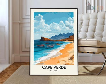 Cape Verde Poster, Cabo Verde Wall Art, Digital Illustration Download Art Print, Africa Retro Style, Cape Verde Travel Poster