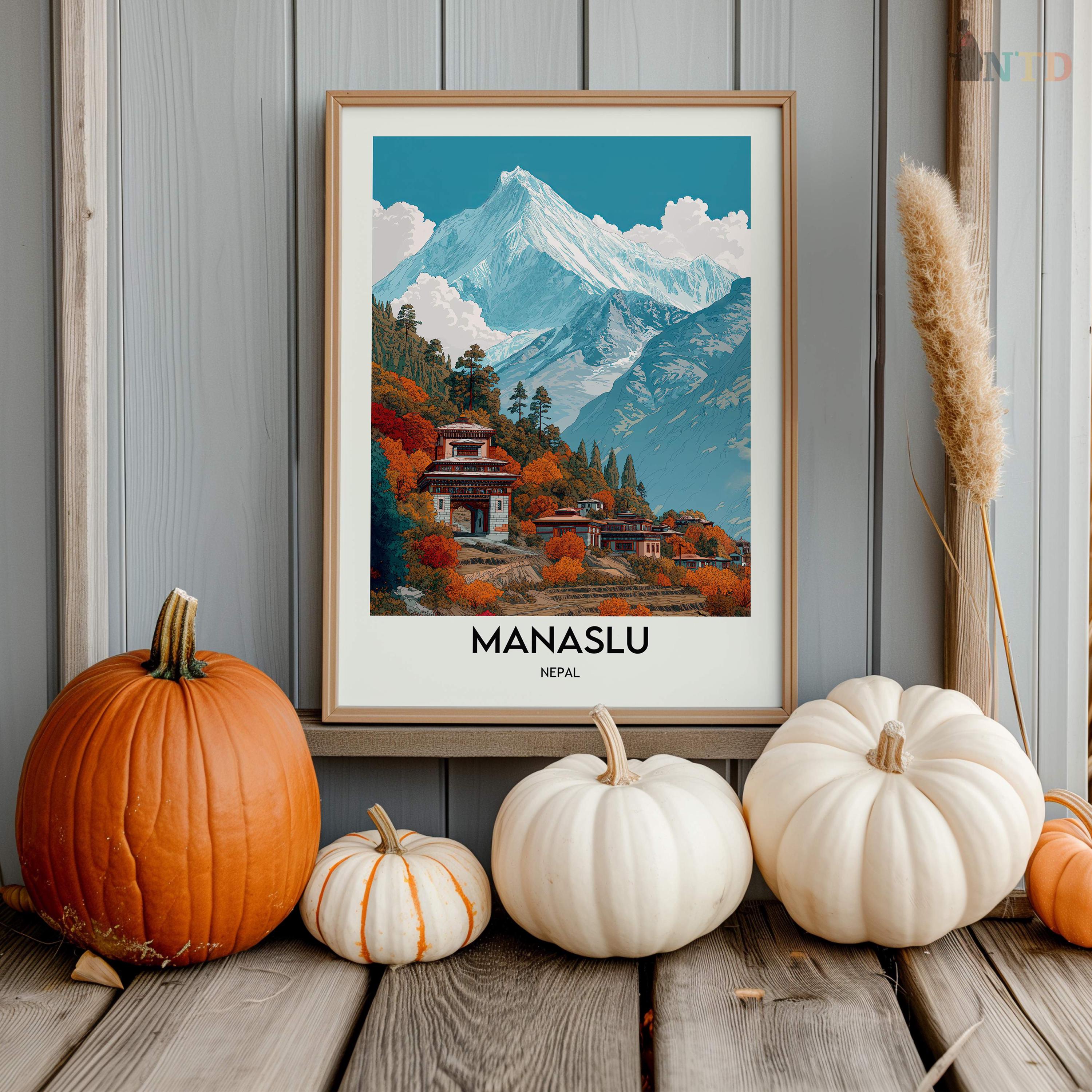 Manaslu Himalaya Poster, Nepal 8000m Snow Peak Wall Art, Scenic
