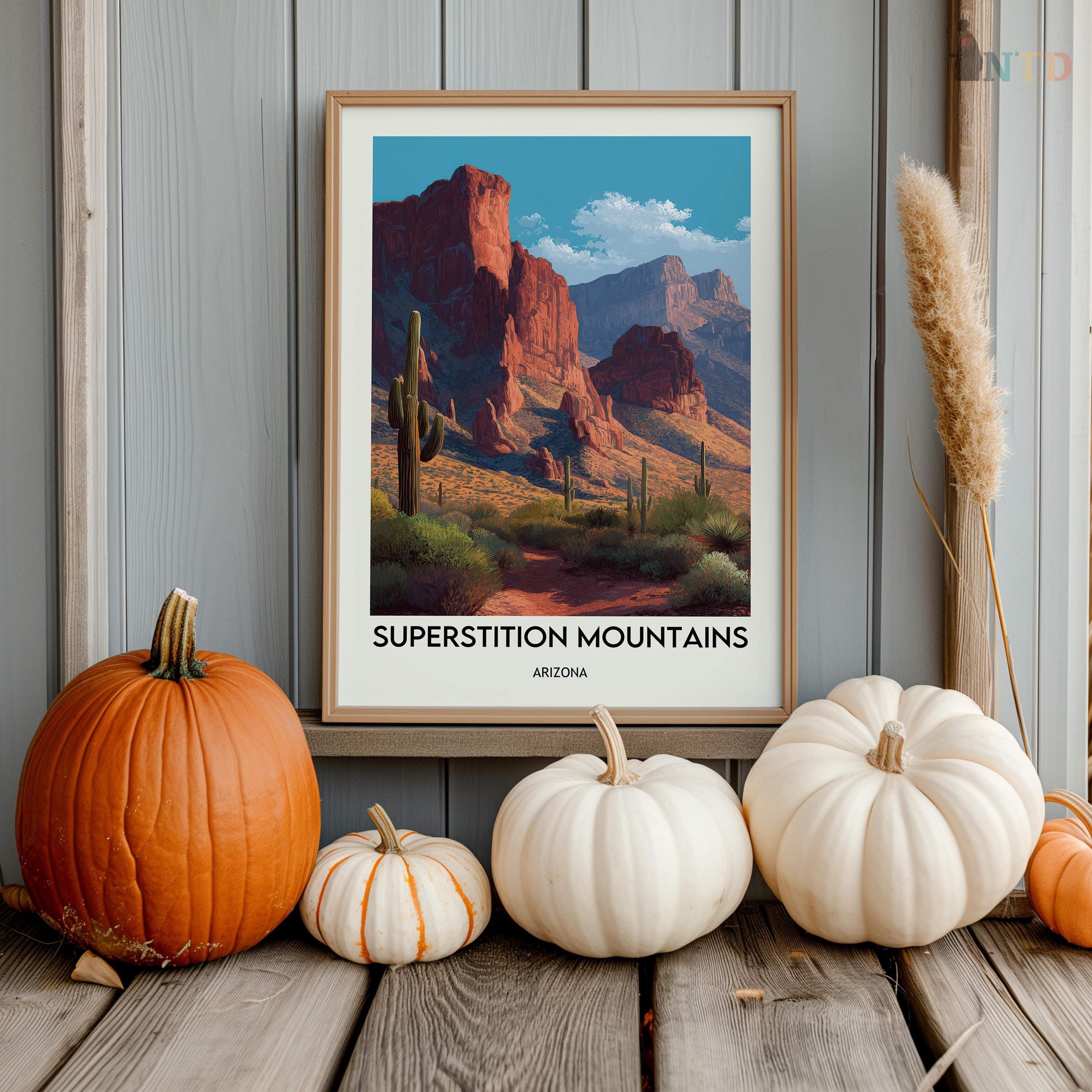 Superstition Mountains Arizona Poster, Dramatic Desert Mountain