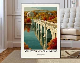 Arlington Memorial Bridge Poster Print Washington DC Wall Art Potomac River Decor USA Travel Illustration Gift
