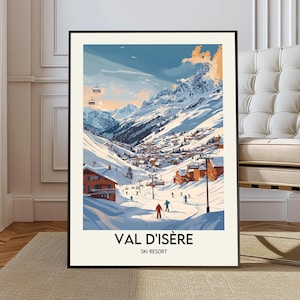 Poster vom Wintersportort Vald’Isère, Wandkunst vom Skiort Vald’Isère, Druck vom Skiort Vald’Isère, Foto vom Skiort Vald’Isère, Kunst in den französischen Alpen