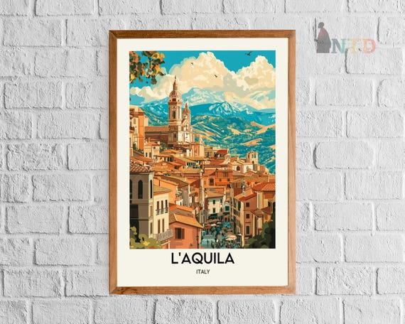画家Silvio Di Volo イタリア　絵サイズ30x40額サイズ60x49 L'aquila Italy Poster: Abruzzo City Travel Print - Etsy