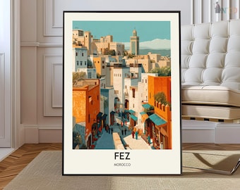 Fez poster, Fez Wall Art, Fez Print, Fez Photo, Fez Poster Print, Fez Travel, Fez Map, Fez Landmark, Fez Culture Poster, Fez Morocco art