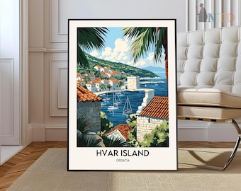 Póster de Hvar, impresión de viaje a Croacia, decoración europea, póster de viaje a Europa, arte mural de Hvar, impresión del mar, regalo de Hvar, póster de viaje a Hvar