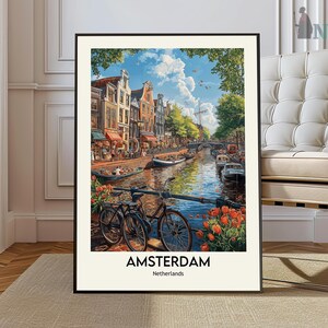 Impression d'Amsterdam, art mural Amsterdam, affiche d'Amsterdam, photo d'Amsterdam, impression de la ville d'Amsterdam, affiche de voyage d'Amsterdam, Amsterdam Pays-Bas