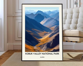 Kobuk Valley National Park poster print Alaska muur kunst arctische wildernis decor VS reizen illustratie cadeau