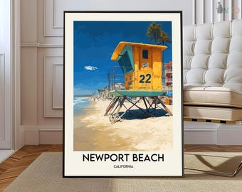 Newport Beach Kalifornien Poster Druck, Orange County Küstenwand Kunst, Strand Reise Dekor Geschenk